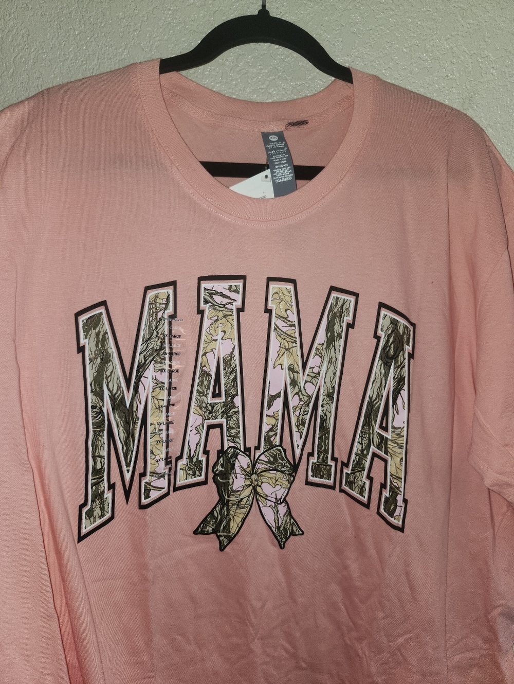 NWT Simply Southern "MAMA Pink🩷Camo🤎Bow🎀 Graphic T-Shirt" 💯Cotton PEACH🍑XXL - Picture 8 of 11